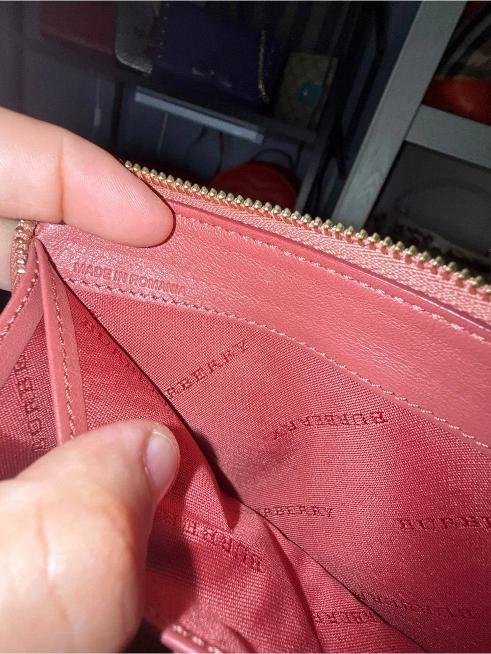 Burberry Pink Leather & Vintage Check Zip Wallet
